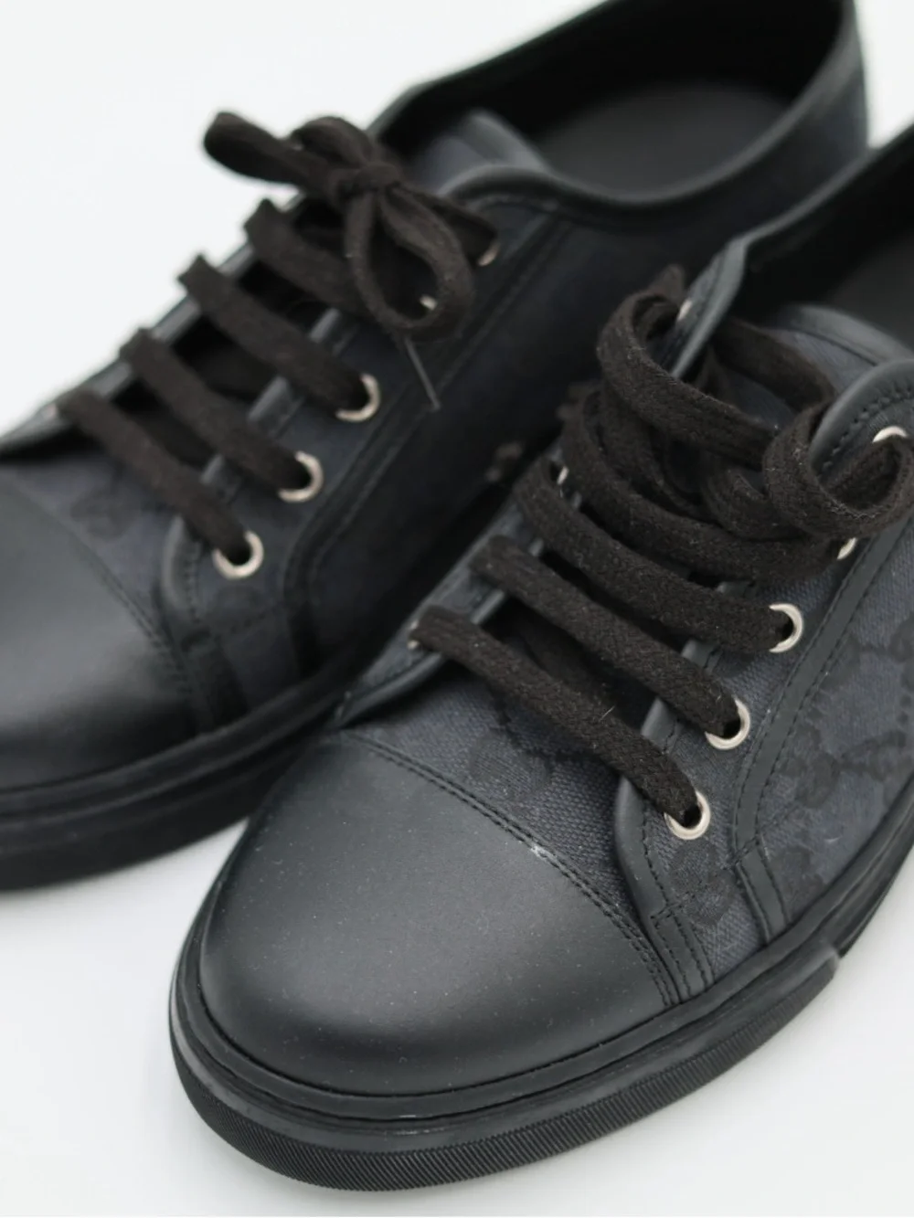 Gucci Black Low-Top Canvas & Leather Sneakers